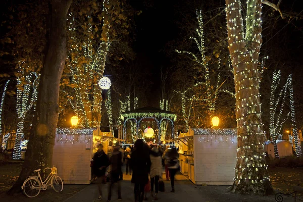 Γοητευτικού πάρκου διακοσμημένο με Χριστουγεννιάτικα φώτα ως μέρος της έλευση μου — Φωτογραφία Αρχείου