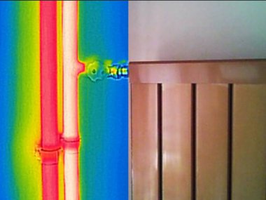 Infrared Thermal and real Image of Radiator Heater in house clipart