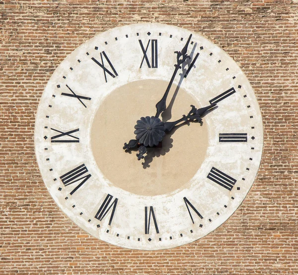 Old Cathedral clock on brick wall, Bassano, Italy — Stock Photo, Image