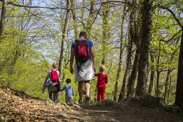 ハイキングで歩いている子供を持つ親 ロイヤリティフリーのストック写真