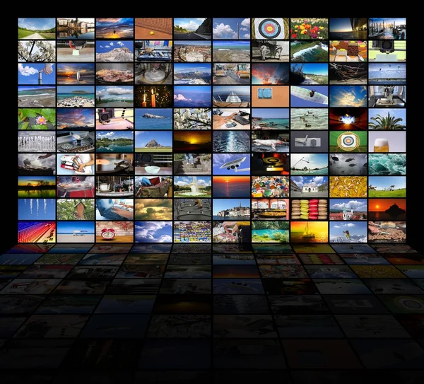 Big multimedia video and image wall of the TV screen — Stock Photo, Image