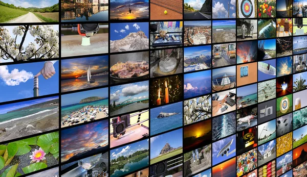 Big multimedia video and image wall of the TV screen — Stock Photo, Image