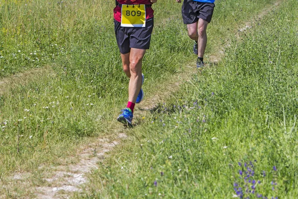 Dos atletas corriendo maratón al aire libre — Foto de Stock