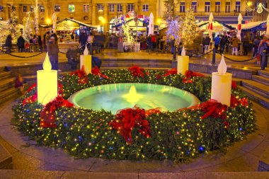 Mandusevac fountain on Ban Jelacic square decorated with advent  clipart