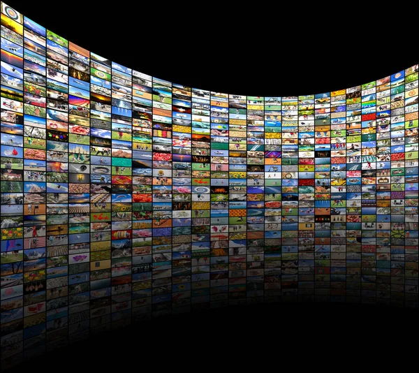 Grande vídeo multimídia e parede de imagem da tela de TV — Fotografia de Stock