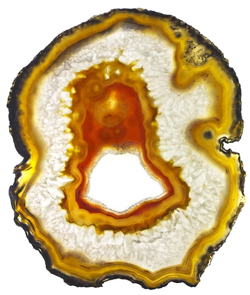 瑪瑙結晶断面白い背景に分離 — ストック写真