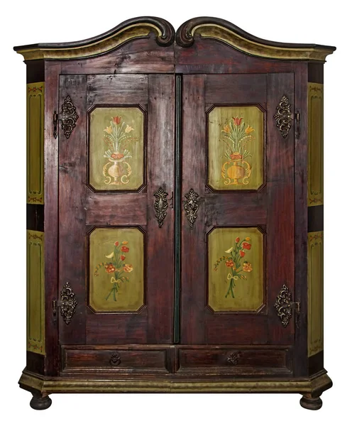 Vintage painted wooden wardrobe isolated with Clipping Path — Zdjęcie stockowe