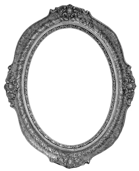 Old wooden silver plated oval Frame Isolated on white — Stock Photo, Image