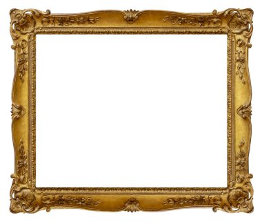 Rectangle Old gilded golden wooden frame isolated on white backg clipart