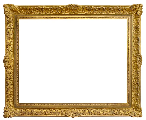 Rectángulo Antiguo marco dorado de madera dorada aislado en respaldo blanco — Foto de Stock