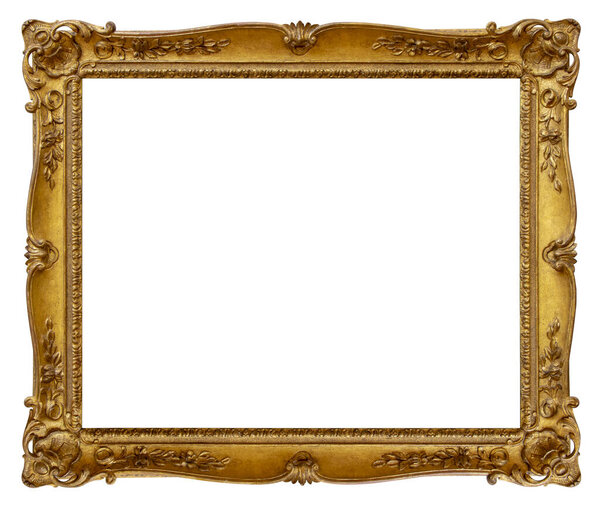 Rectangle Old gilded golden wooden frame isolated on white backg