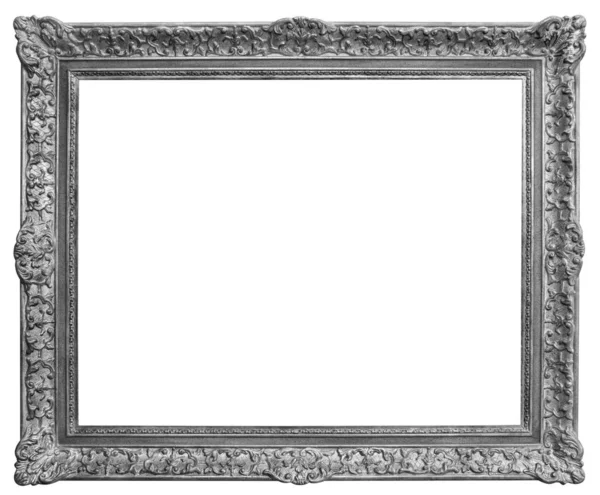 Rectangle Old silver-plated wooden frame isolated on white backg — Stok fotoğraf