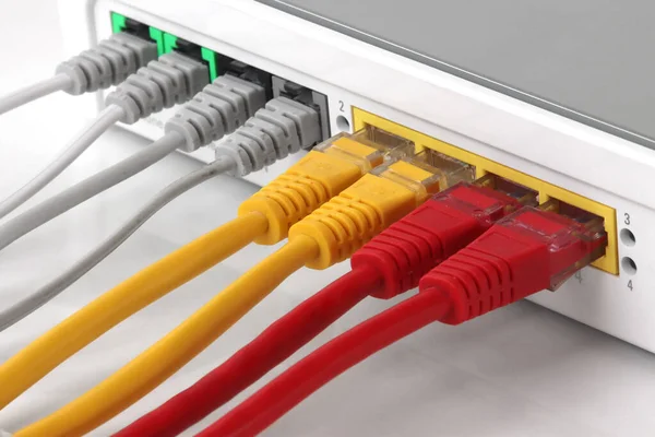 Trådlös Modemrouter Med Nätverksnav För Ethernet Med Kabelanslutning — Stockfoto