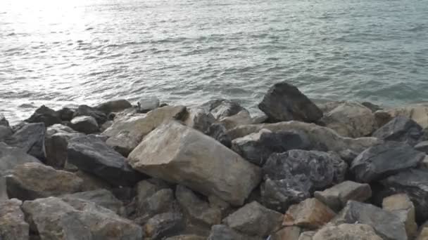 Surf de mar estrellándose en las rocas en la orilla — Vídeos de Stock