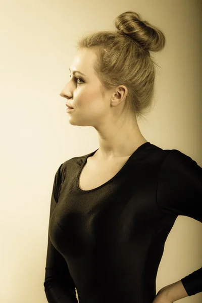 Girl blonde woman in hair bun — Stock Photo, Image