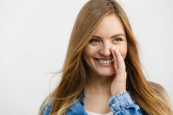 Gossip girl wearing denim shirt. — Stock Photo, Image