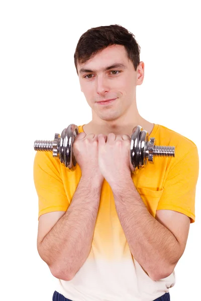 Uomo che esercita con manubri sollevamento pesi — Foto Stock