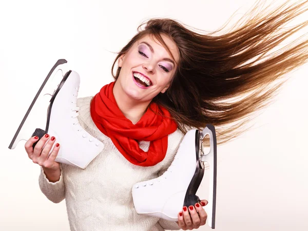 Lycklig kvinna med skridskor — Stockfoto