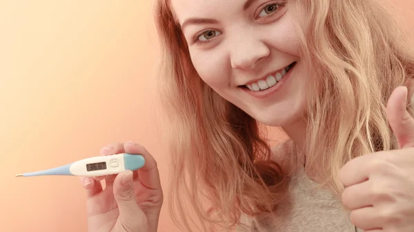 Sick ill woman with digital thermometer. — Stock Photo, Image