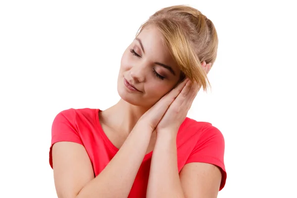 Donna sonnolenta stanca ragazza quasi addormentata — Foto Stock