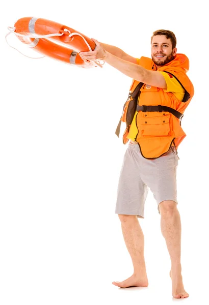 Rettungsschwimmer in Schwimmweste mit Rettungsring. — Stockfoto