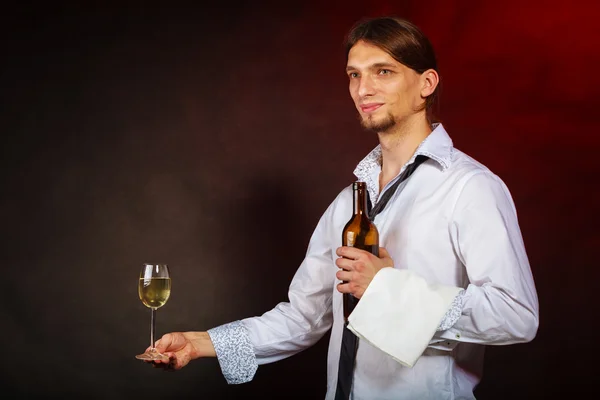 Waiter serving wine bottle. — Stock Photo, Image