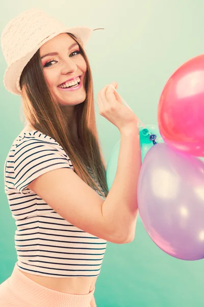 Joyful girl have fun with colorful balloons. — Stock Photo, Image