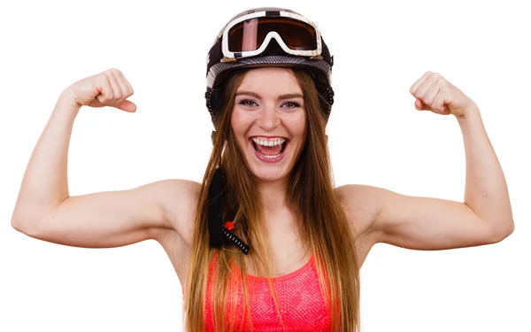 Donna forte con casco sportivo . — Foto Stock