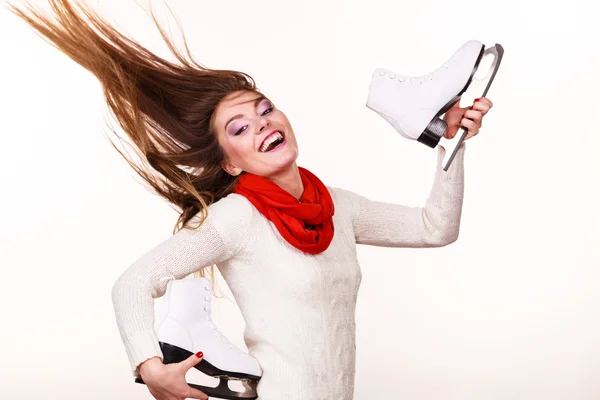 Mujer feliz con patines de hielo —  Fotos de Stock
