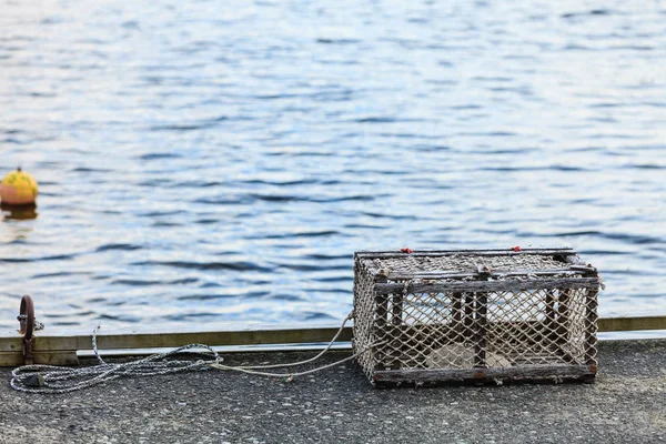 Crab cage in harbor on shore — Stock Photo, Image