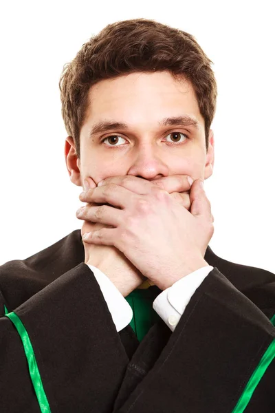 Mannelijke advocaat cover mond met handen. — Stockfoto