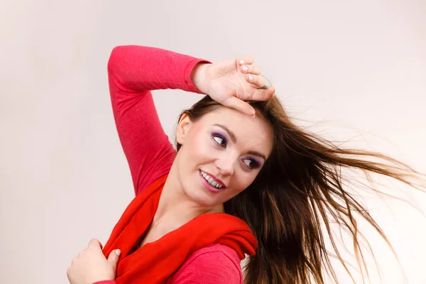 Woman fashion girl with hair blowing — Stock Photo, Image