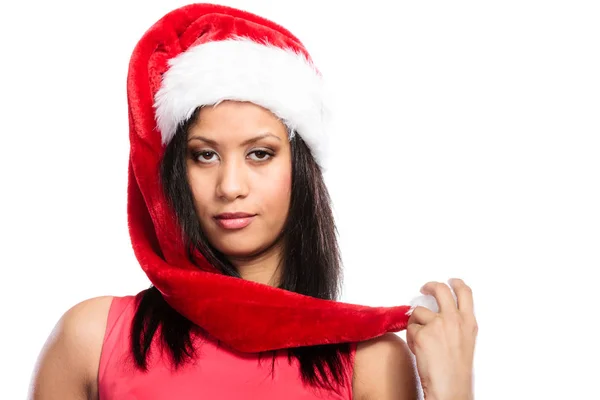 Woman mixed race santa helper hat portrait — Stock Photo, Image
