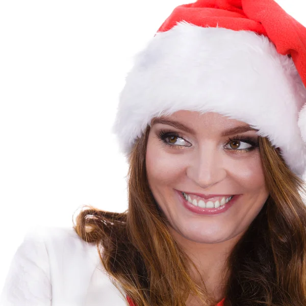 Woman in santa claus hat free and happy — Stock Photo, Image