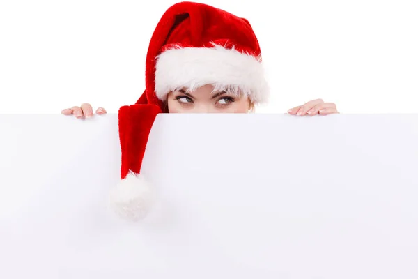 Donna con cartellone vuoto. Natale! — Foto Stock