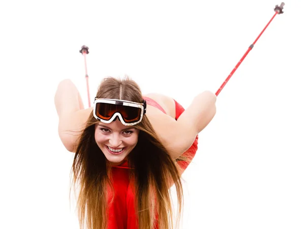 Jovem senhora deslizando para baixo . — Fotografia de Stock