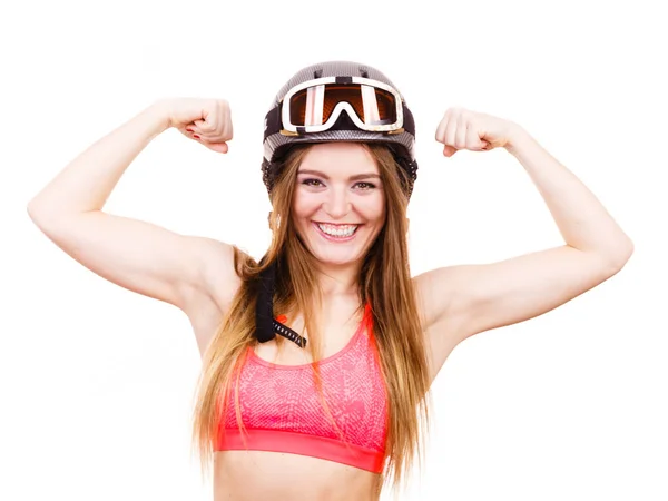 Donna forte con casco sportivo . — Foto Stock