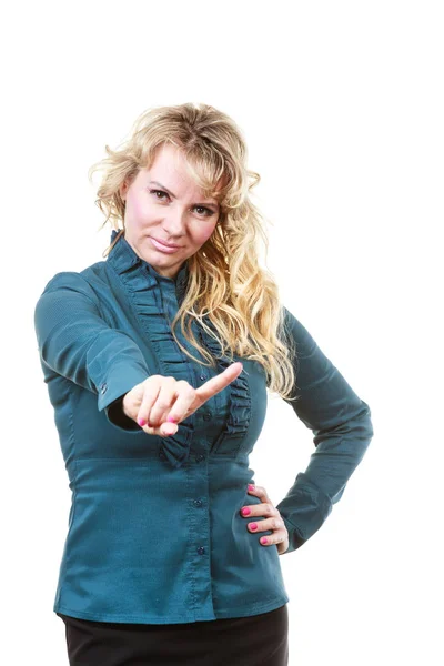 Adult blondie woman making hand gesture — Stock Photo, Image
