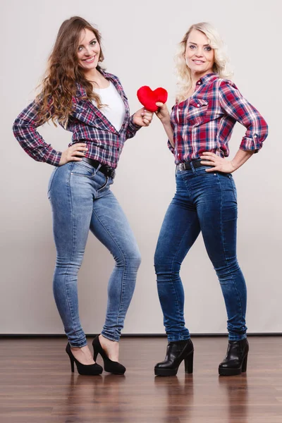 Yetişkin kızı ve annesi kalp sevgi işareti ile — Stok fotoğraf