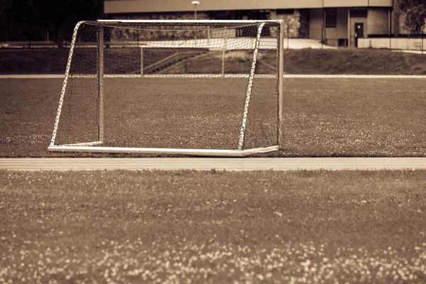 Football gate on stadium, soccer goal — Stock Photo, Image