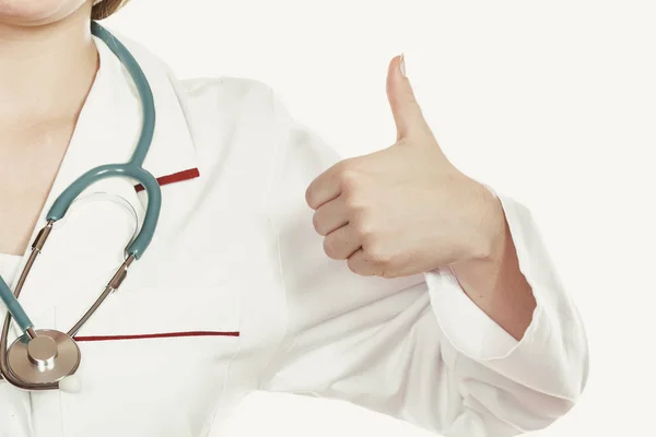 Medical doctor with stethoscope shoeing thumb up. — Stock Photo, Image