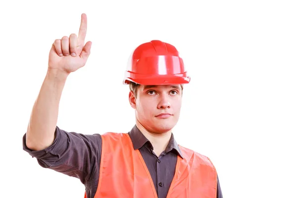 Man worker point up. — Stock Photo, Image