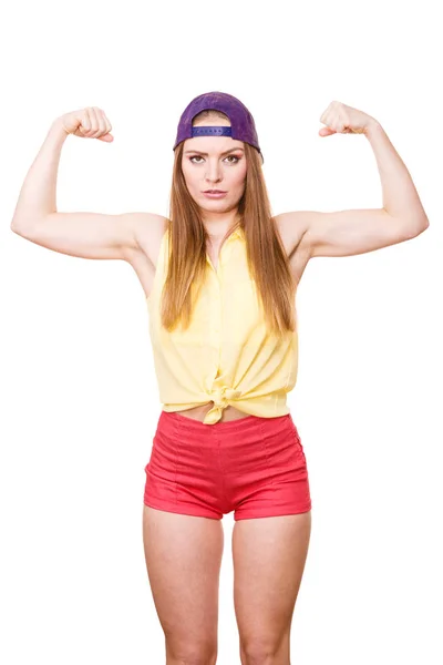 Woman casual style showing off muscles biceps — Stock Photo, Image