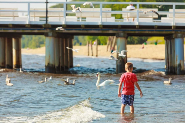 Garçon marche sur la plage . — Photo