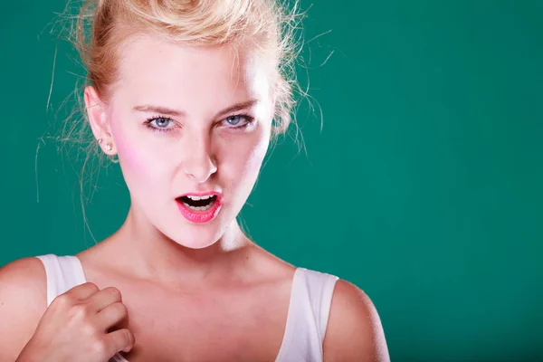 Angry young woman with pin up hair — Stock Photo, Image