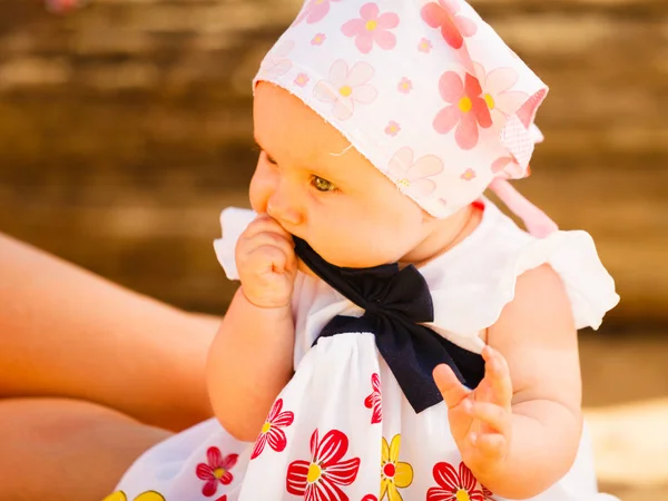 Little baby playing on beach during summertime — Stock Photo, Image