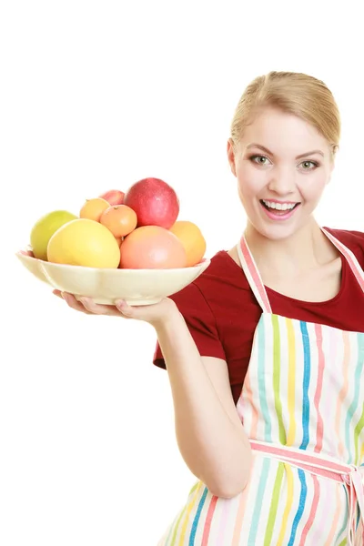 Hemmafru eller säljare som erbjuder hälsosam frukt isolerad — Stockfoto