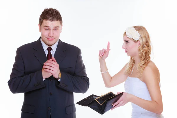 Groom and bride having quarrel argument — Stock Photo, Image