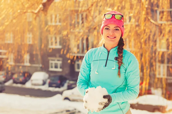 stock image Girl with snow in city.