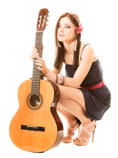 Music lover, summer girl with guitar isolated — Stock Photo, Image